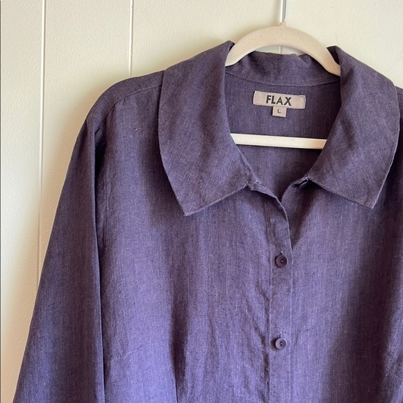 FLAX Purple Button Down 100% Linen Lagenlook Boho Office Career Shirt Sz Lg - Picture 12 of 14